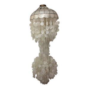 1960s Italian Verner Panton Style Mid-Century Multi-Tiered Capiz Chandelier