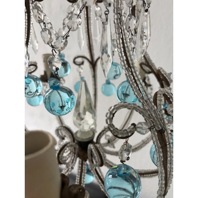 French French Aqua Blue Murano Balls Beaded Swags W Spear Chandelier, Circa 1900 For Sale - Image 11 of 13