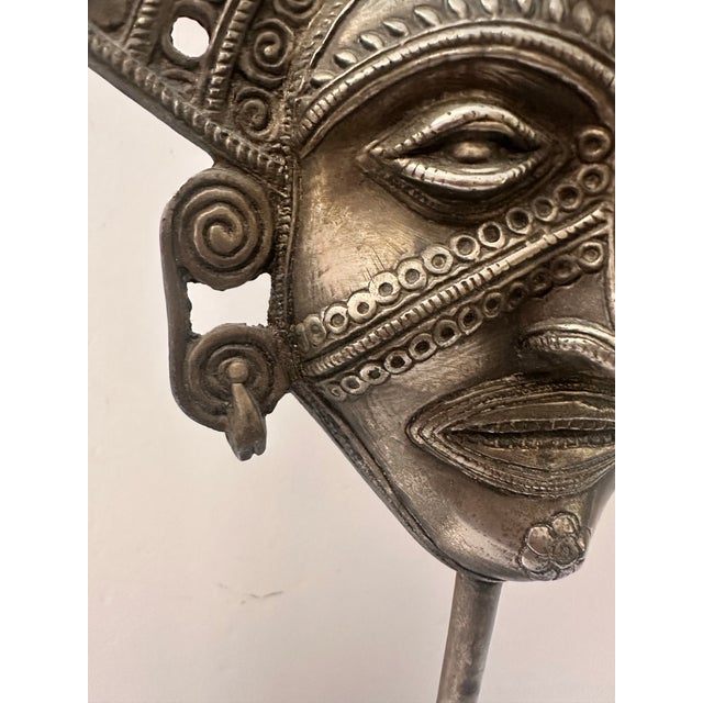 Vintage Tribal Face Sculpture on Base For Sale - Image 4 of 12