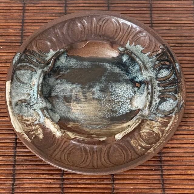 Mid-Century Modern Midcentury Glazed Blue and Brown Ashtray For Sale - Image 3 of 8