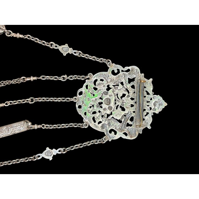 Victorian Jewelry Chatelaine With Five Notions/Accessories Hallmarked English Sterling For Sale - Image 15 of 16