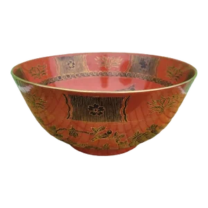 Bright Red Gold Chinoiserie Ceramic Japanese Hand Painted Decorative Bowl Room Decor