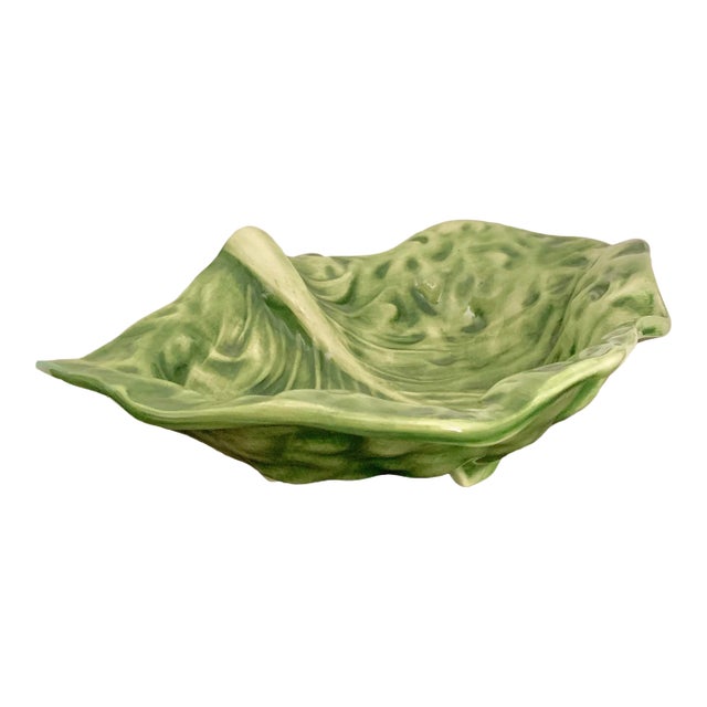 Green Ceramic Cabbage Leaf Bowl, Candy Dish For Sale