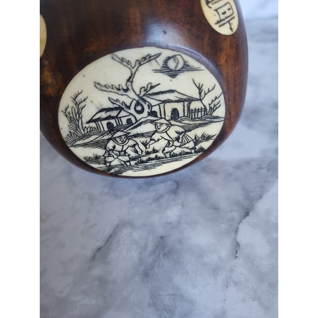 Antique Chinese Scrimshaw Inlaid Rosewood Fortune Zodiac Cube For Sale - Image 4 of 10