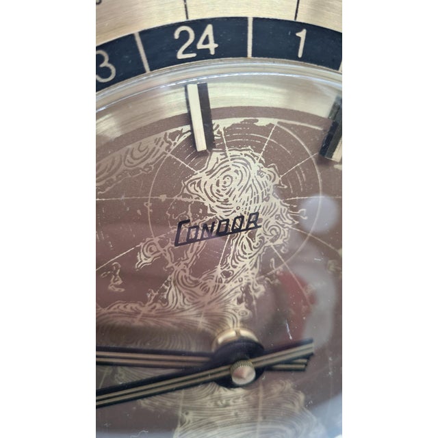 Gold Swiss Condor Table Clock with World Map, 1950s For Sale - Image 8 of 15