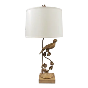 Vintage Lampcrafters Lexington Nc Carved Wood Dove on Metal Curved Branch Lamp