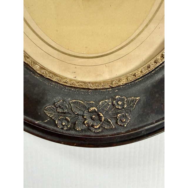 Antique Oval Deep Dark Wood Picture Frame Gold Floral Detail With Photo of a Girl 12x14” For Sale In Cleveland - Image 6 of 13