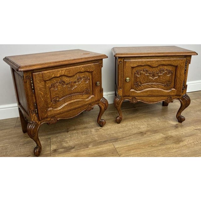 Vintage French Louis Style Oak Bedside Tables, Set of 2 For Sale - Image 11 of 11