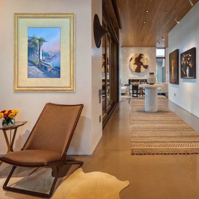 Impressionist Antique Giovanni Battista Italian Gouache Seascape Painting of Amalfi Coast, Signed & Framed For Sale - Image 3 of 9