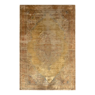Hand-Knotted Antique Tabriz Persian Rug, Gold and Beige-Brown Medallion Pattern For Sale
