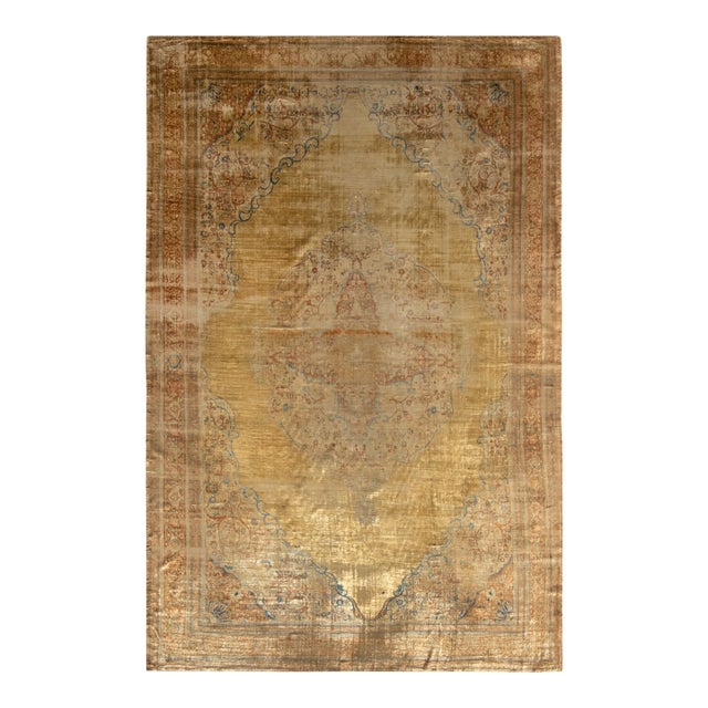 Hand-Knotted Antique Tabriz Persian Rug, Gold and Beige-Brown Medallion Pattern For Sale