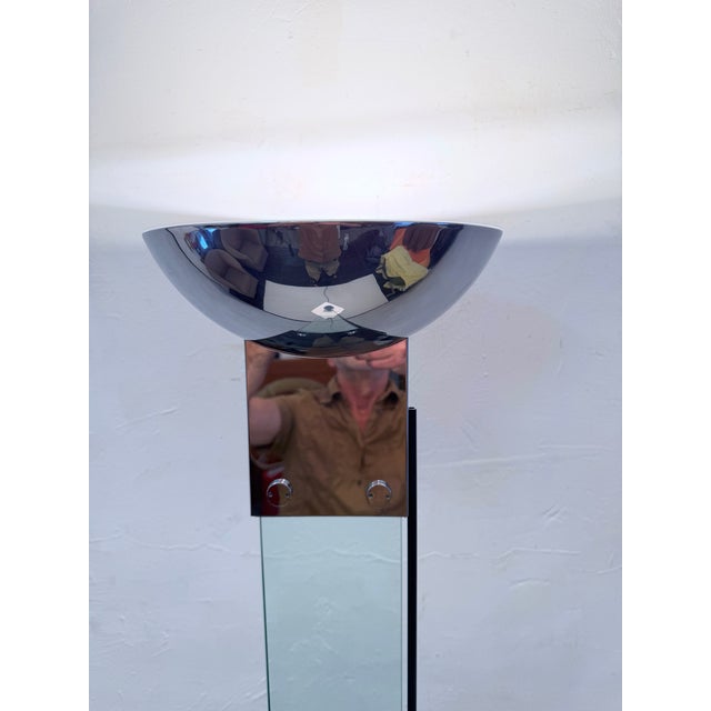 Floor lamp from the 1980s, single bulb, halogen socket, dimmable. Chrome-plated metal, glass. Good used condition. Minor...