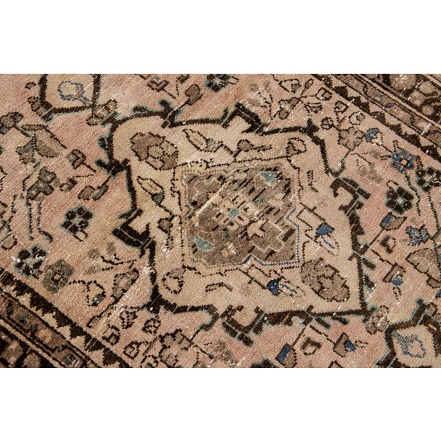 Peach 1950s Vintage Distressed Handmade Floral Peach Runner For Sale - Image 8 of 9