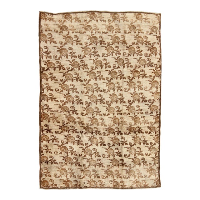 Antique Turkish Konya Rug With All-Over Floral Pattern in Taupe and Brown For Sale