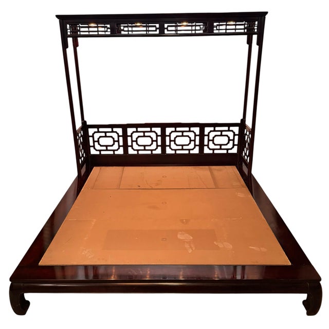 Brown Vintage White Furniture Chinoiserie Style Burl Wood & Lacquer Queen Size Platform Bed For Sale - Image 8 of 11