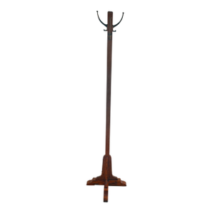 Antique Mission Style Solid Oak Standing Hall Tree With Four Double Hooks