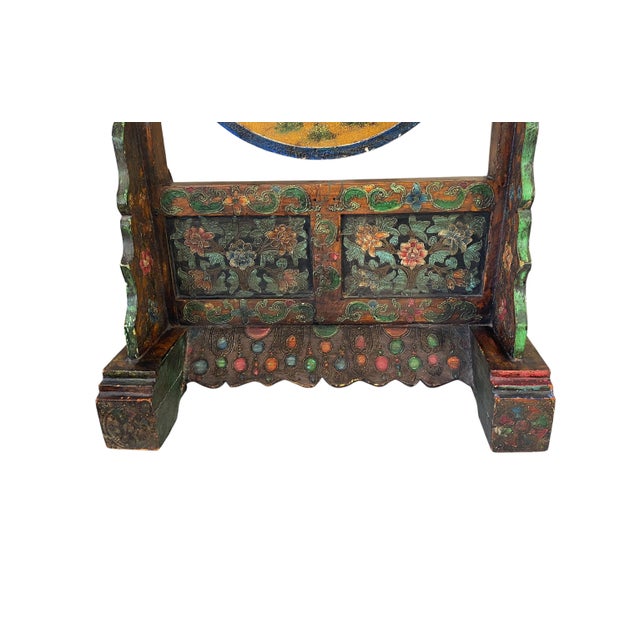 Rare Large Vintage Tibetan Wood Buddha Gong & Stand 32.5" H For Sale - Image 11 of 11