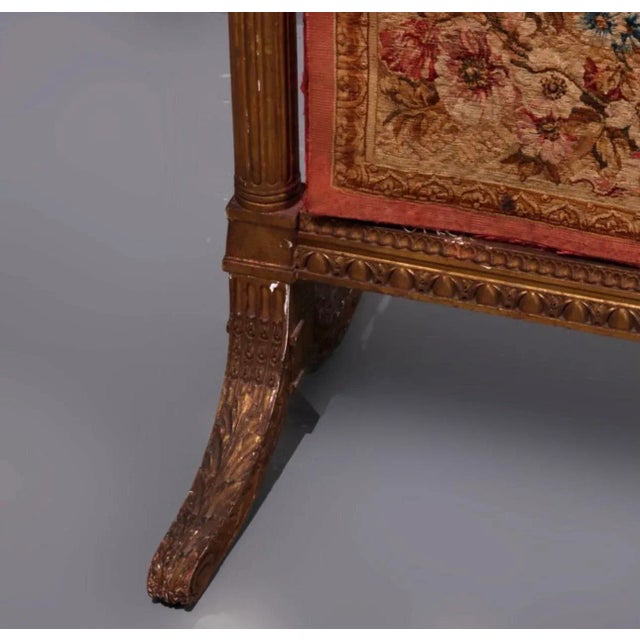 Wood Antique French Louis XVI Style Gilt Wood & Pictorial Needlepoint Fire Screen, 19th Century For Sale - Image 7 of 11
