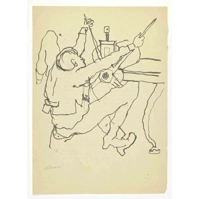The Figure is a China ink Drawing realized by Mino Maccari (1924-1989) in the 1950s. Hand-signed on the lower. Good...