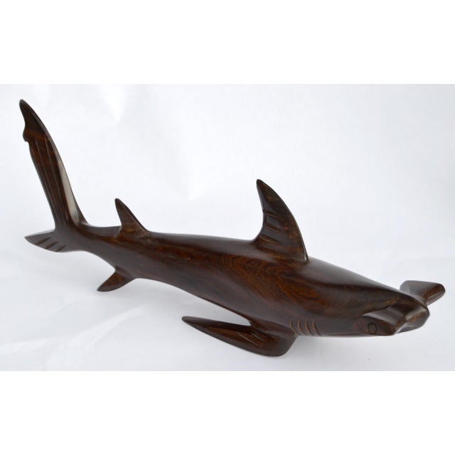 Brown 1970s Ironwood Hand-Carved Shark Animal Sculpture Coastal Nautical Figurine Brazil For Sale - Image 8 of 14