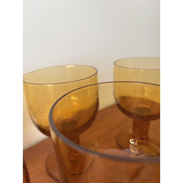 Vintage Stemmed Glasses in Smoked and Bubbled Glass Amber, 1970s, Set of 6 For Sale - Image 3 of 10