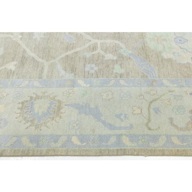 Textile 10x14 Modern Oushak Style Hand-Knotted Wool Rug in Neutral Beige & Slate Blue For Sale - Image 7 of 12
