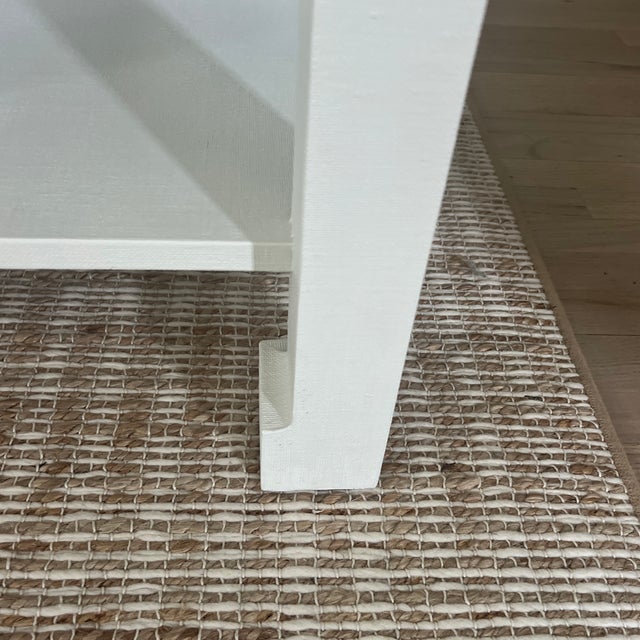 Custom White Ming Style Grass Cloth Wrapped Side Table For Sale - Image 4 of 7