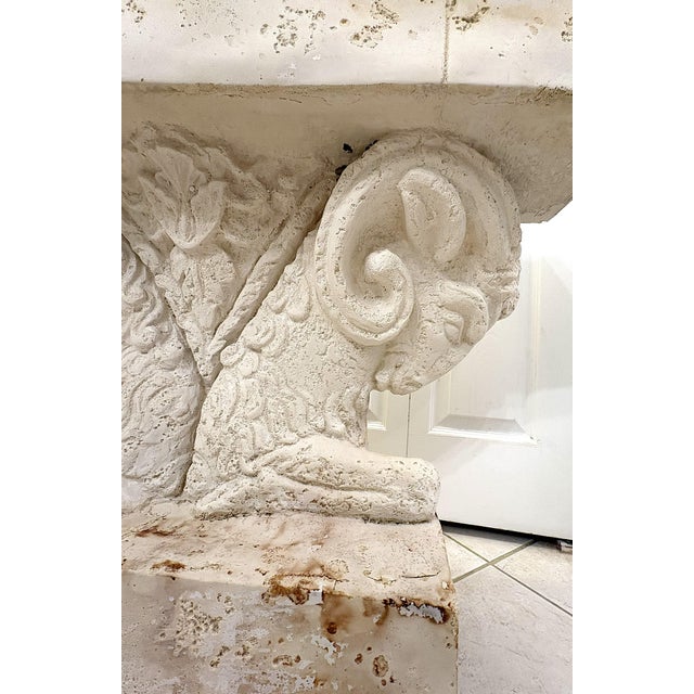 Vintage Neoclassical Style Double Rams Head Console Table For Sale - Image 11 of 16