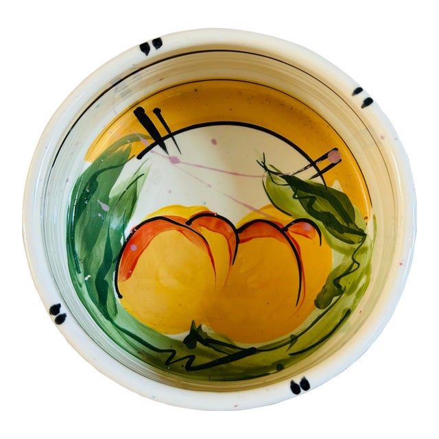 1980s Original Studio Pottery Serving Bowl Abstract Peaches Design by Donna Toohey For Sale