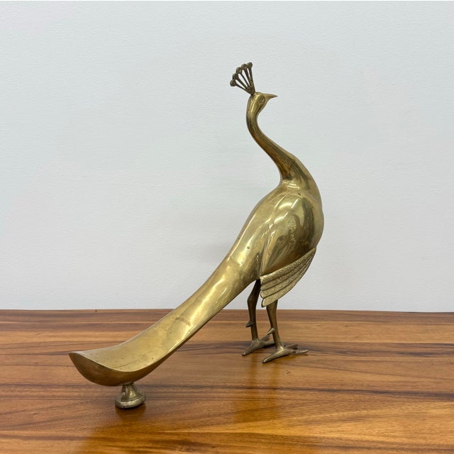 Vintage Polished Brass Peacock For Sale - Image 4 of 6