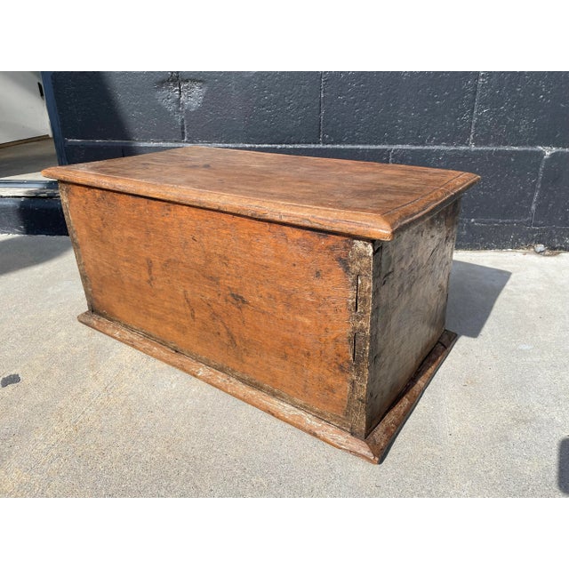 Early 19th Century Early 19th Century Primitive Petite Solid Wood Chest With Hand-Hewn Details and Exposed Dovetail Joinery For Sale - Image 5 of 8