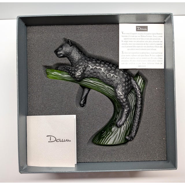 Late 20th Century Daum France Pate De Verre Glass Black Panther in Green Tree For Sale - Image 14 of 16