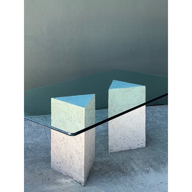 Vintage Plaster Faux Coral Geometric Table Pedestals - Pair For Sale - Image 10 of 14