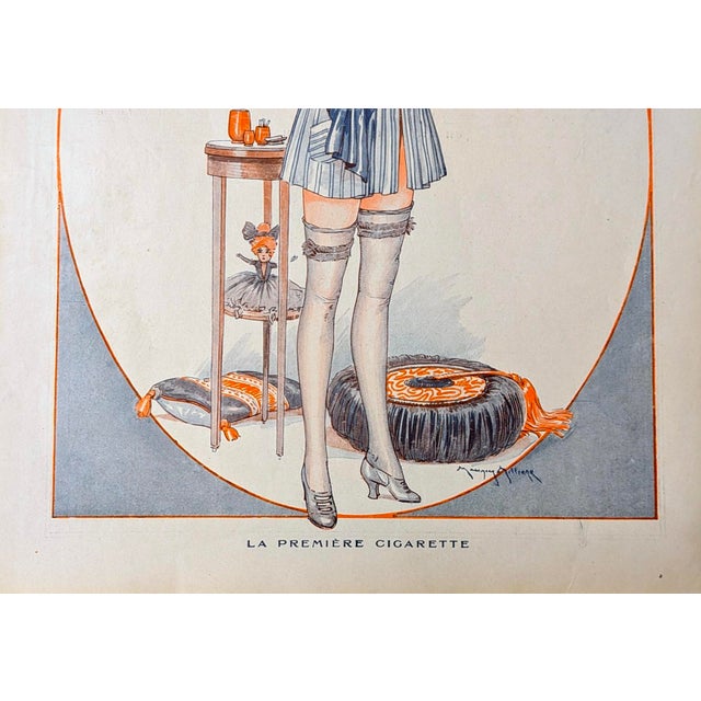 Art Deco Authentic La Vie Parisienne 1921 Maurice Millière "La Première Cigarette" Back Cover Print For Sale - Image 3 of 3
