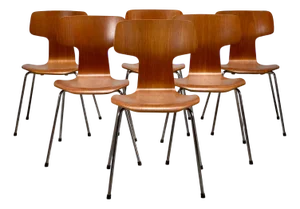 Mid-Century Model 3103 Hammer Chairs by Arne Jacobsen for Fritz Hansen, Denmark, 1980s, Set of 6
