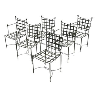 1970s Set of Six Mario Papperzini for Salterini, Iron Lattice Outdoor Armchairs, Attributed For Sale