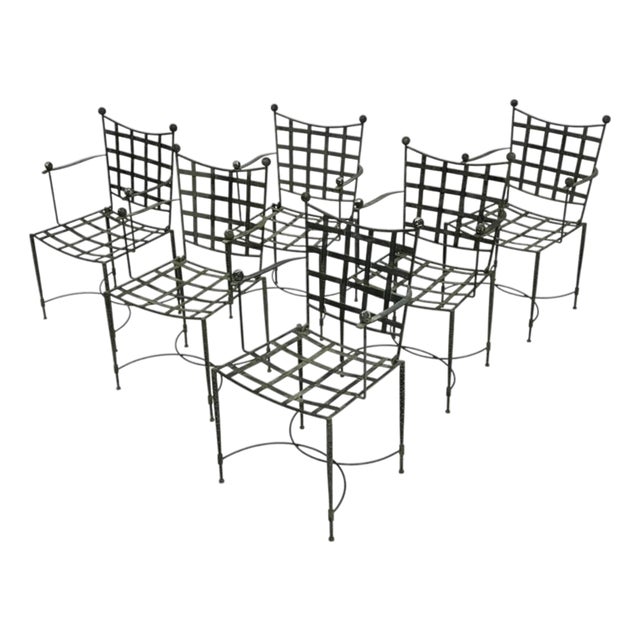 1970s Set of Six Mario Papperzini for Salterini, Iron Lattice Outdoor Armchairs, Attributed For Sale