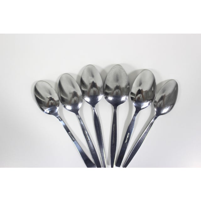 Vintage Mid Century Modern Stainless Steel Soup or Table Spoons, Mismatched Table Setting - Set of 6 For Sale - Image 9 of 9