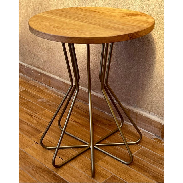 New Metal Fleur Side Table with Wood Top, Indoor and Outdoor For Sale - Image 4 of 18