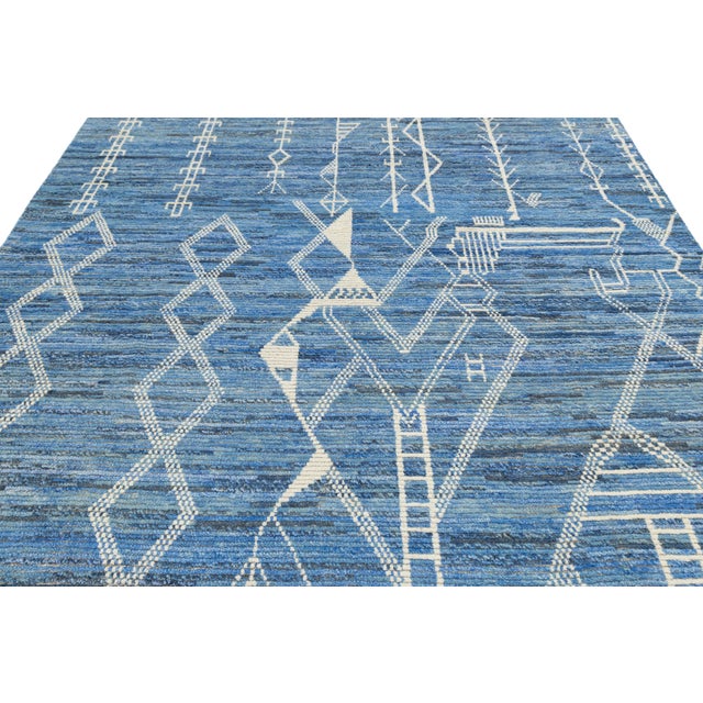 8 X 10 Contemporary Moroccan Style Wool Rug in Blue With Grometric Motifs For Sale - Image 11 of 11