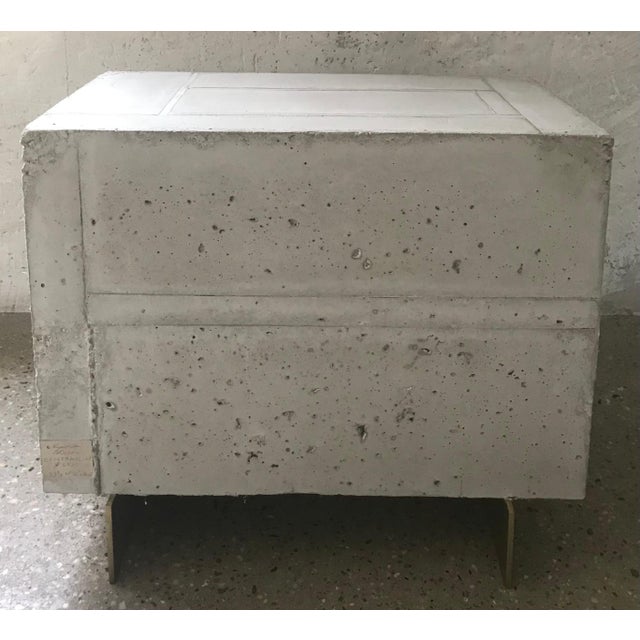 Modern 21 Century Brutalist Concrete Block Side Table with Brass Feet by E Slayton For Sale - Image 3 of 9