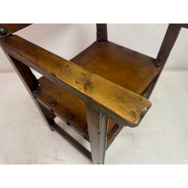 Vintage Spanish Walnut and Leather Armchair, 1950s For Sale - Image 13 of 16