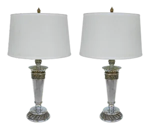 Stiffel Silvered Copper Torch Form Table Lamps- a Pair