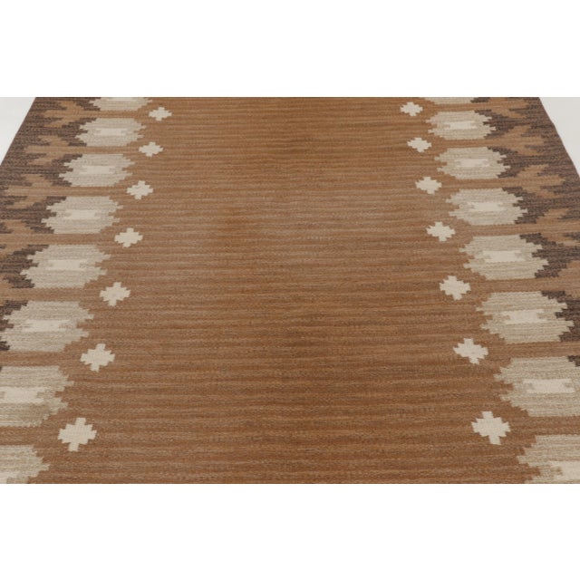 Rug & Kilim Vintage Swedish Rollakan Rug in Camel and Ivory Folk Motifs - Rug & Kilim For Sale - Image 4 of 10