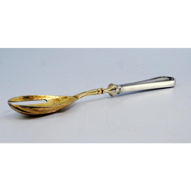 Metal Silver Spaghetti Spoon with Golden Shell and Handle For Sale - Image 7 of 8
