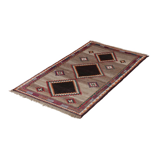 Tribal Hand-Knotted Mid-Century Vintage Gabbeh Rug - Beige Brown Tribal Pattern For Sale - Image 3 of 6