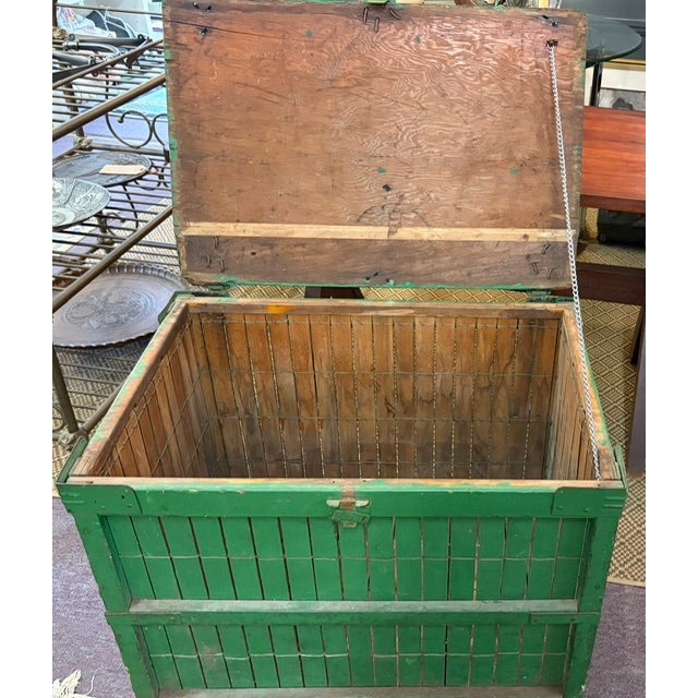 Early 20th Century Primitive Folk Art Green Painted Trunk or Hinged Storage Trunk, Chest For Sale - Image 5 of 8