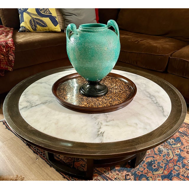 Large 16” Mid 20th Century Style Turquoise Volcanic Ceramic Urn With Zoomorphic Handles For Sale - Image 12 of 12