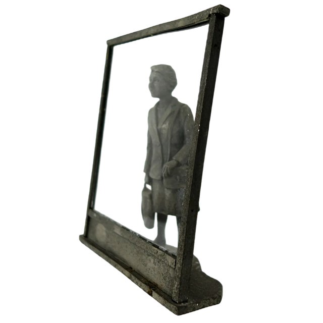 Vintage Zinc Statue of a Flemish Lady Who is Window Shopping at UNIC Supermarket For Sale