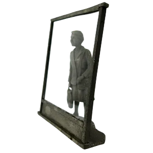Vintage Zinc Statue of a Flemish Lady Who is Window Shopping at UNIC Supermarket